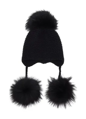 -----------INVERNI  ---- ------------ ----Fur Pom Pom Cashmere Fold Beanie --