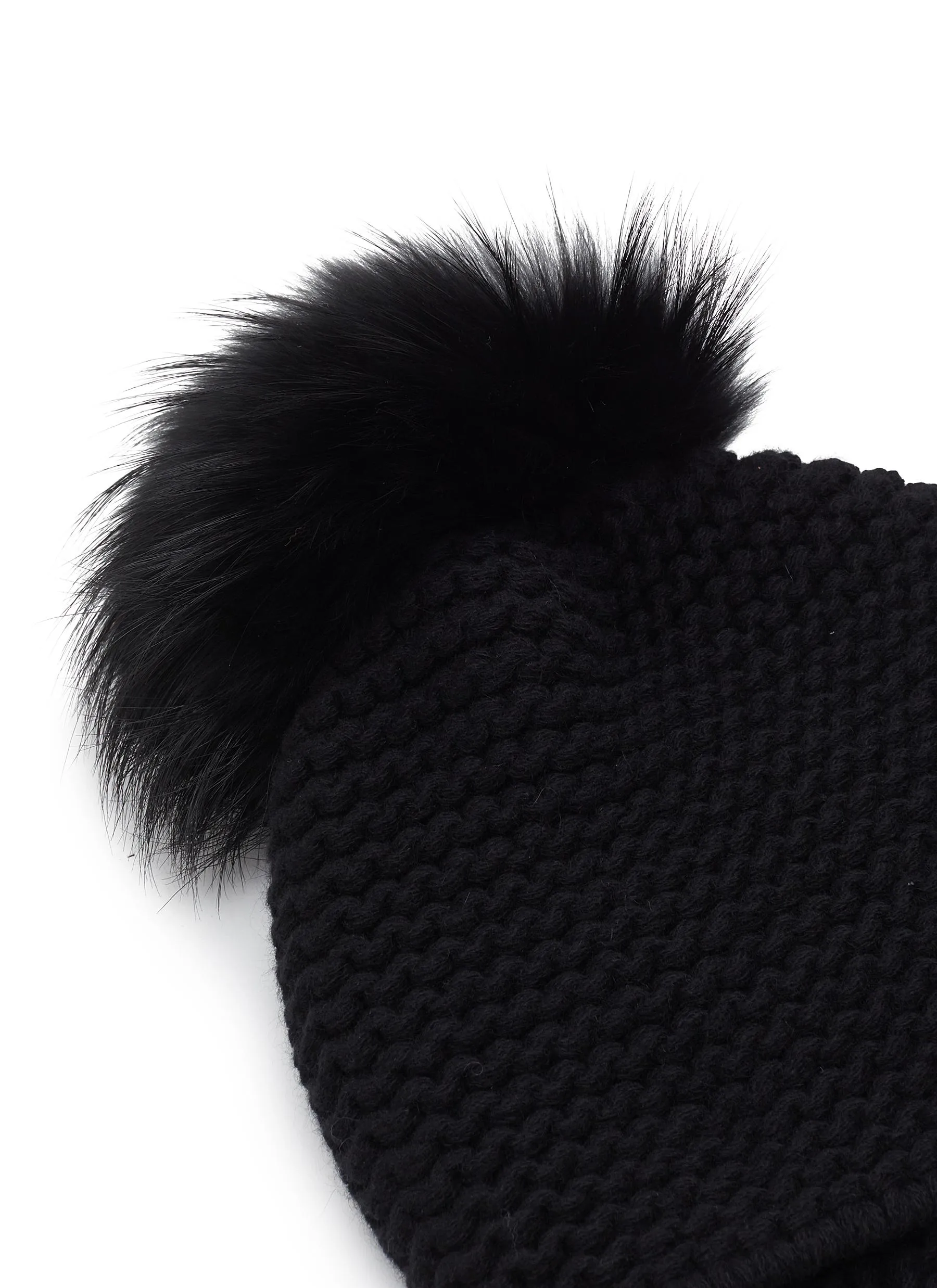 -----------INVERNI  ---- ------------ ----Fur Pom Pom Cashmere Fold Beanie --