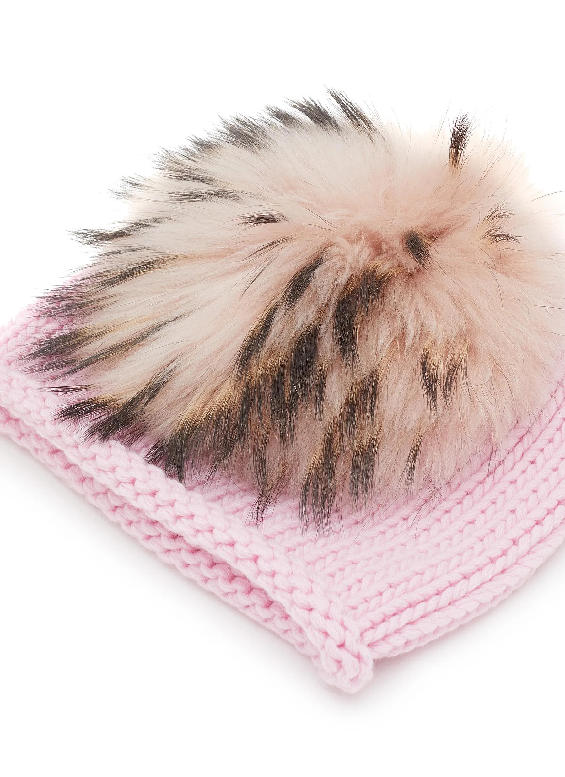 -----------INVERNI  ---- ------------ ----Sude Fur Pom Pom Cashmere Fold Beanie --