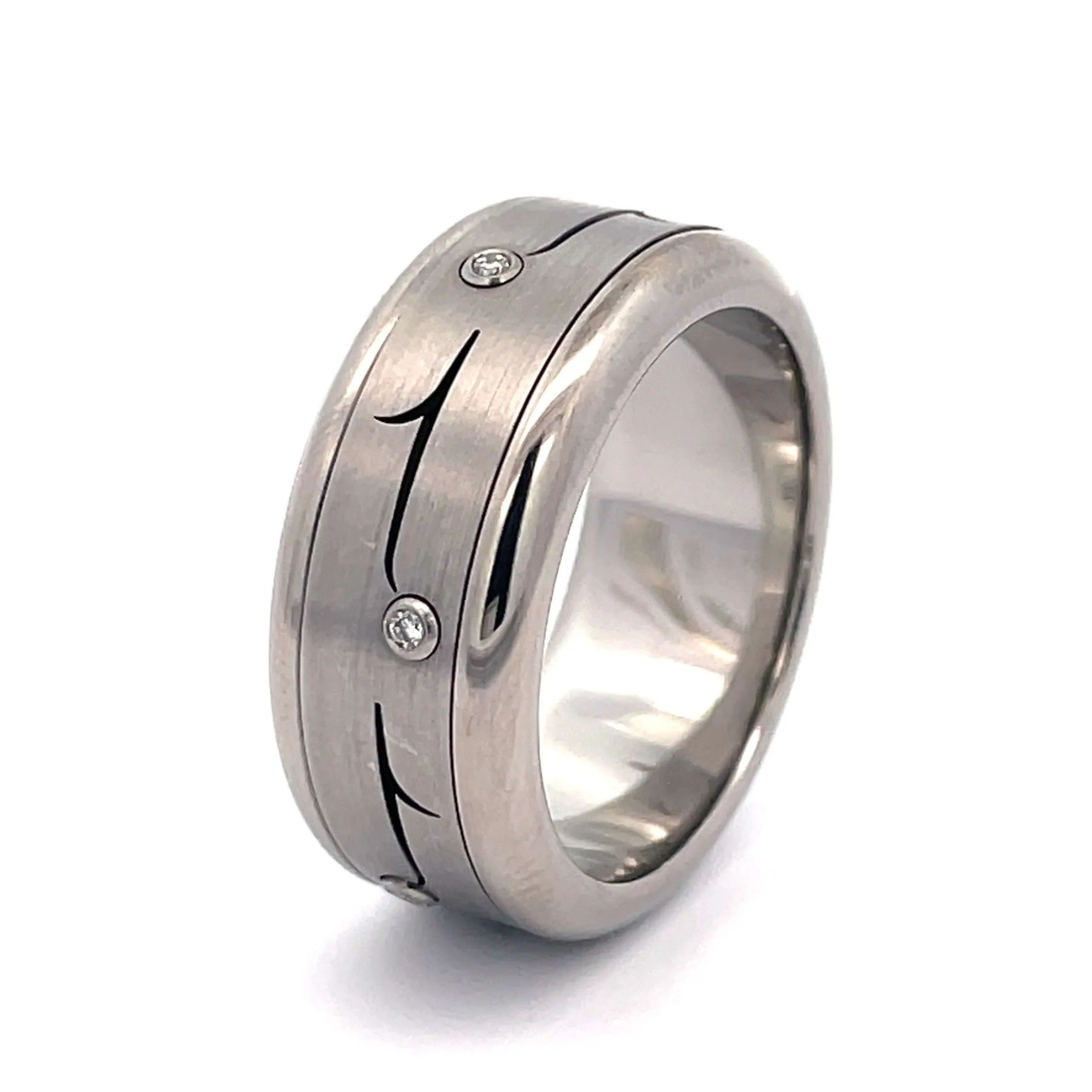 10mm Stainless Steel Spinner Diamond Ring - Size S