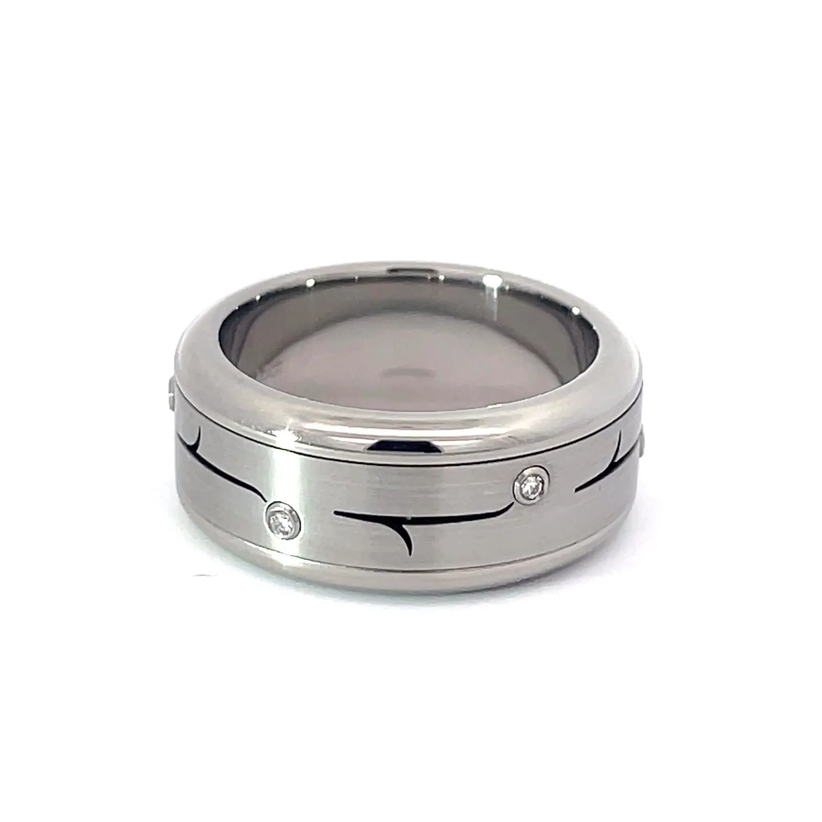 10mm Stainless Steel Spinner Diamond Ring - Size S