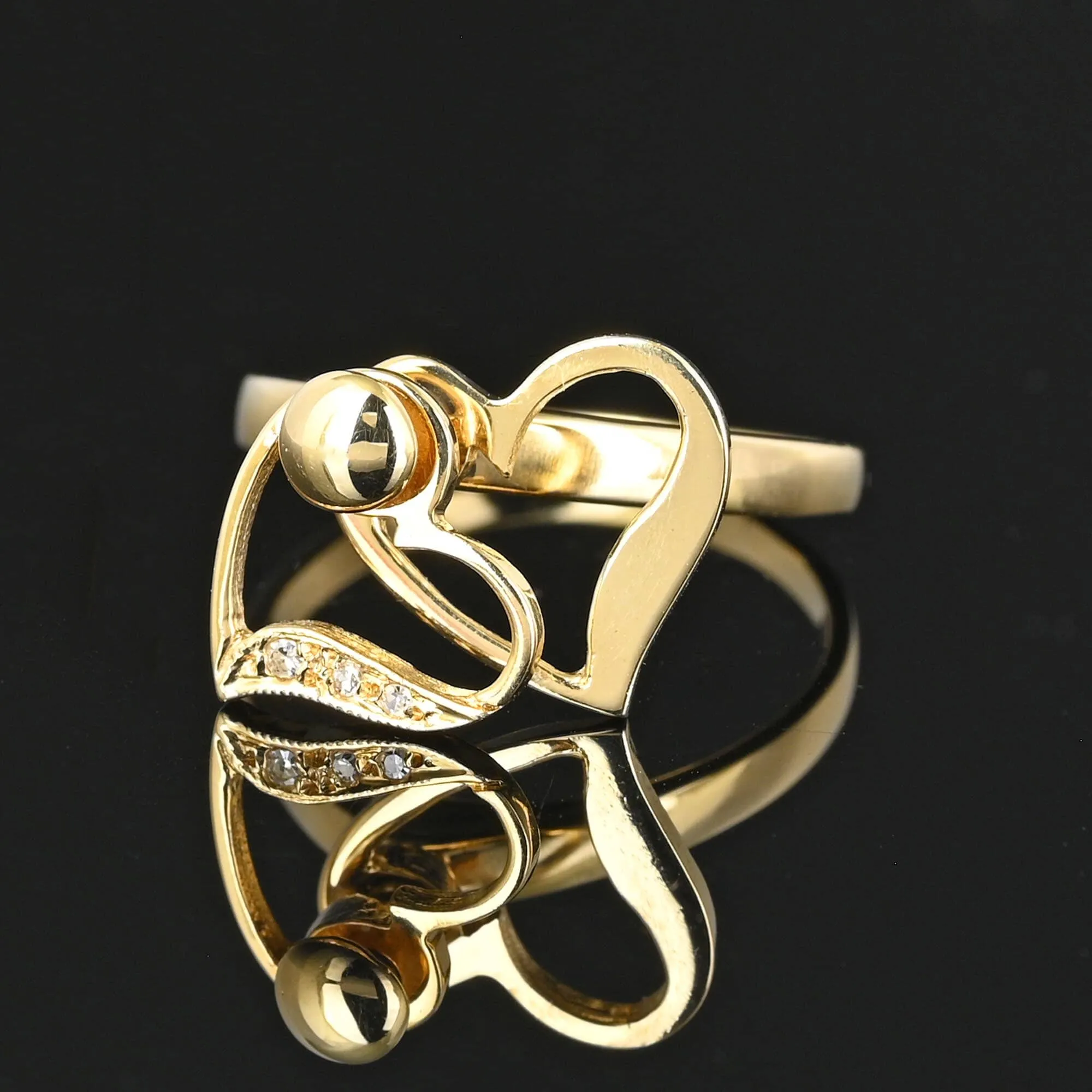 14K Gold Diamond Heart Spinner Ring, Kinetic Motion