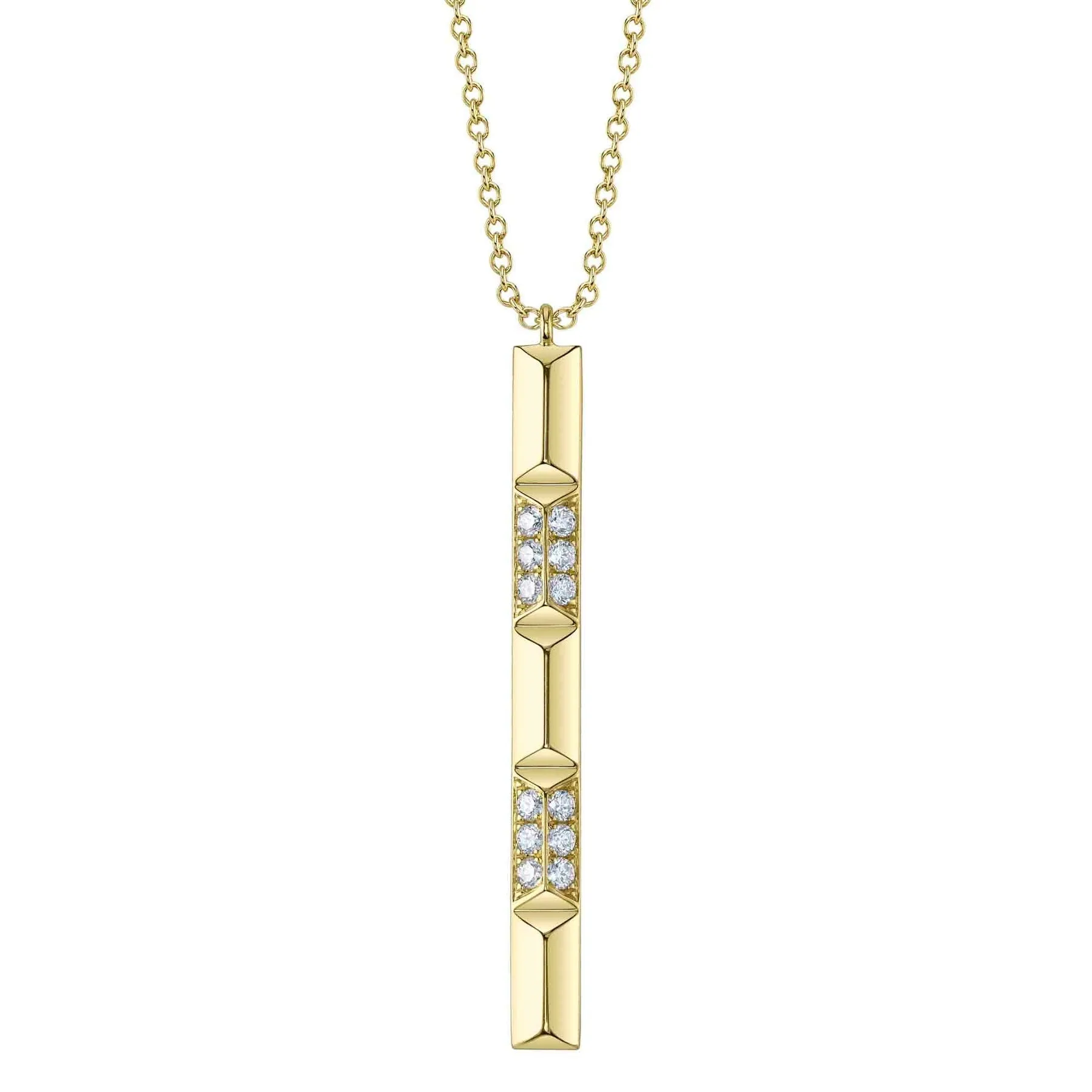 14K Yellow Gold Diamond Geometric Bar Necklace