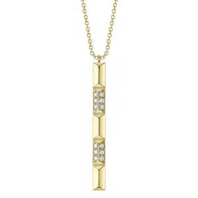 14K Yellow Gold Diamond Geometric Bar Necklace