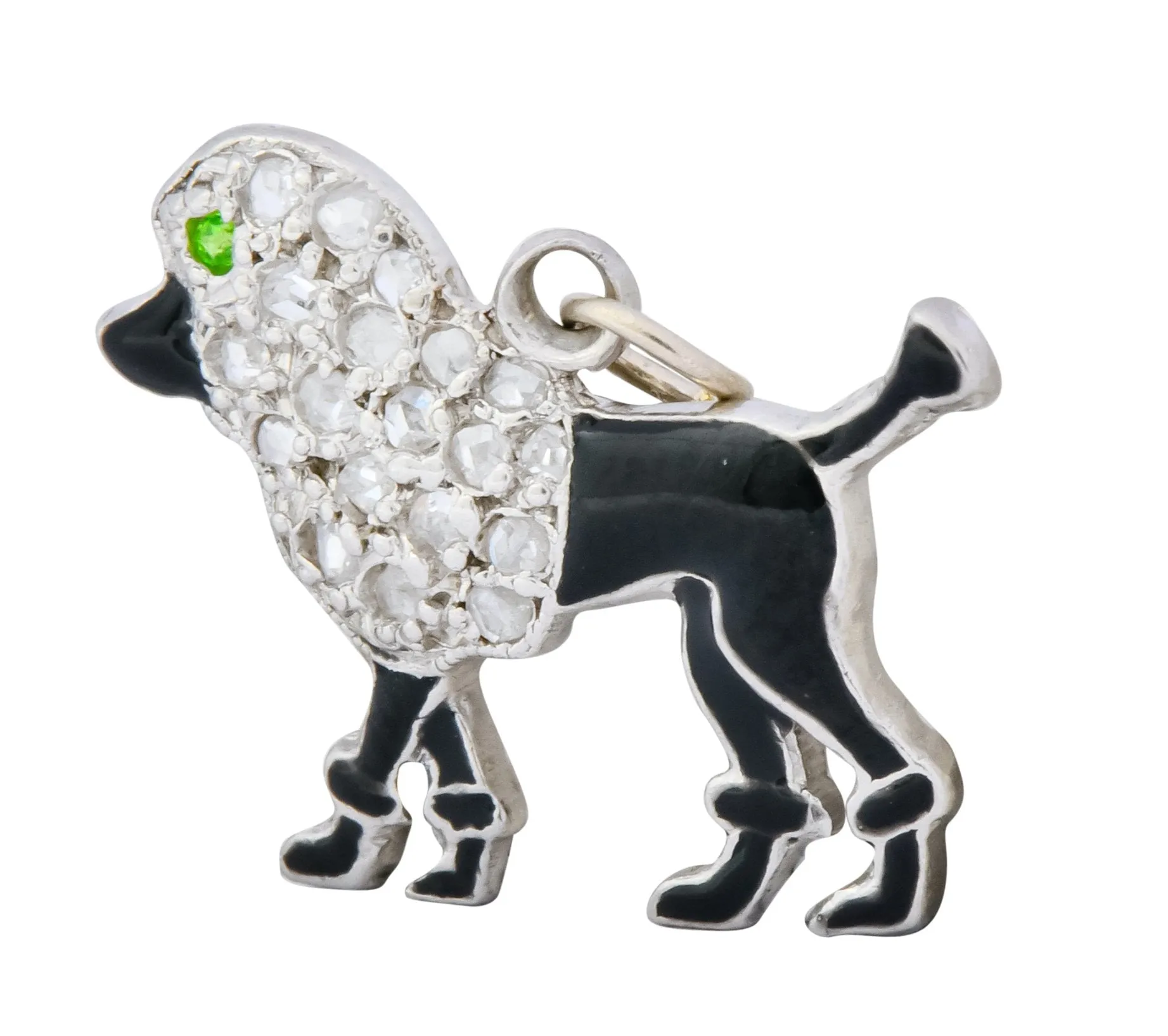 1920’s Art Deco Pave Diamond Enamel Platinum Poodle Charm