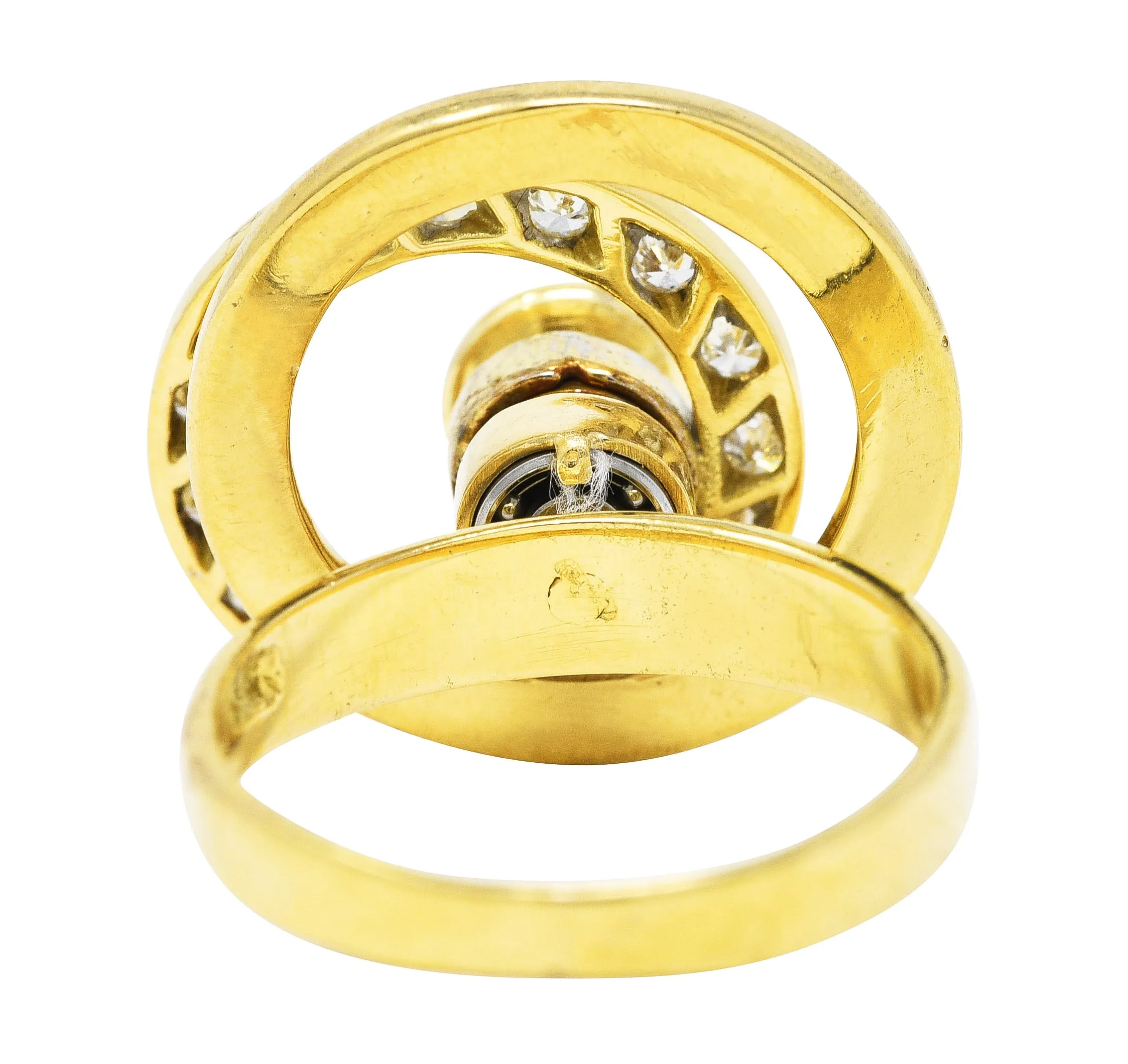 1960's Modernist 0.45 CTW Diamond 14 Karat Yellow Gold Fidget Spinner Ring