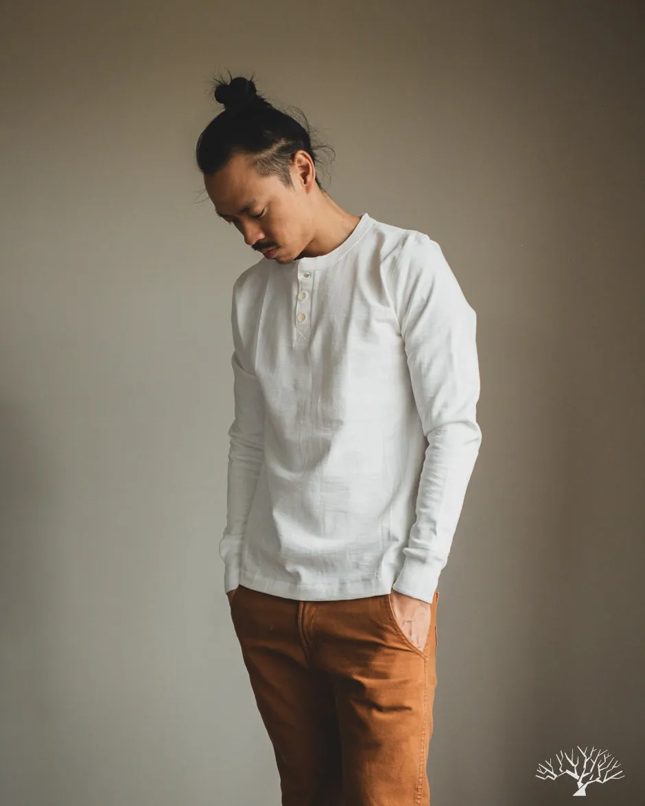 2S04 Heavyweight Long Sleeve Henley - White