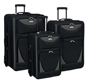 3 Piece Expandable and Highly Durable Sky-View Collection Luggage Set with 28 Suitcase, 24 Upright, and 20 Carry-On, Black 