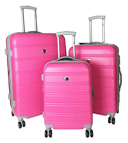 3Pc Luggage Set Suitcase Hardside Rolling 4Wheel Spinner Upright Carryon Travel Pink