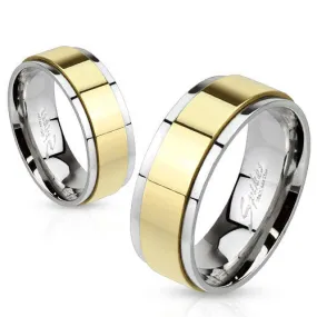 8mm Spinner Gold IP Two Toned Stainless Steel Ring Band