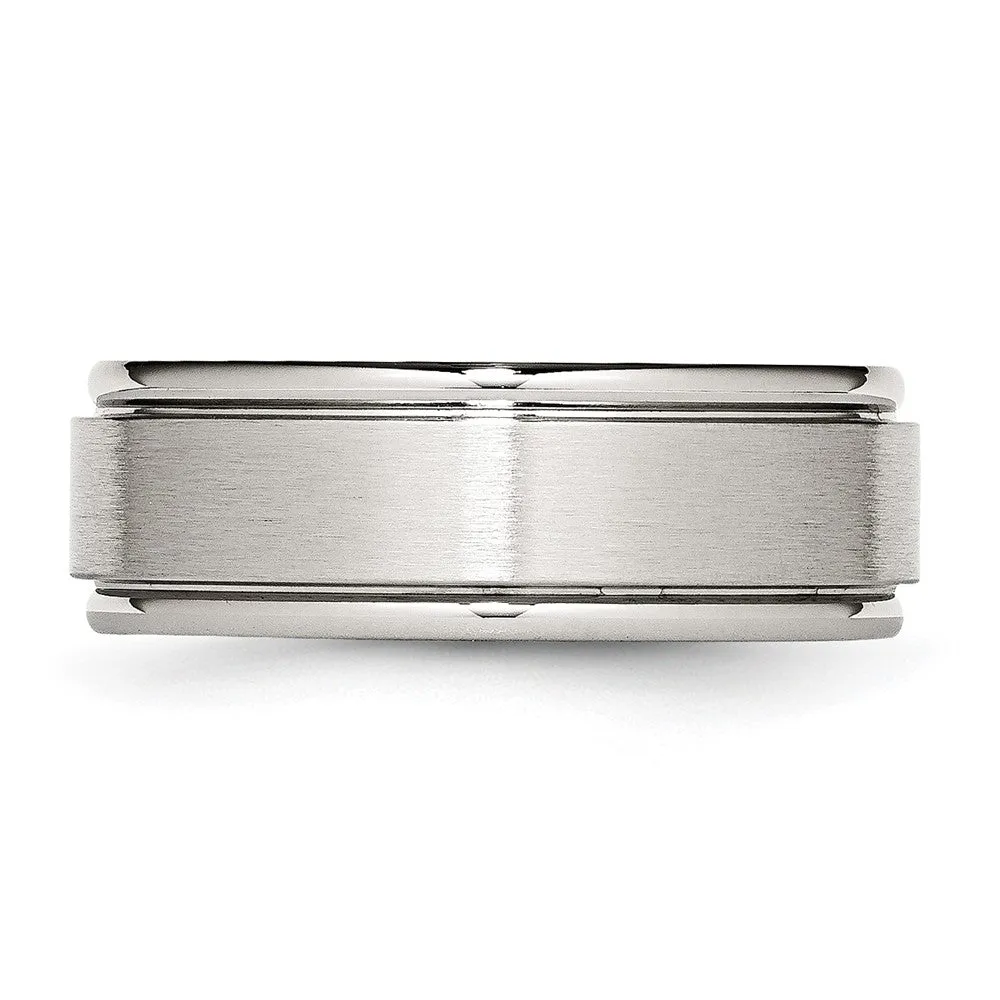 8mm Stainless Steel Brushed Flat Center Polished Grooved Edge Band