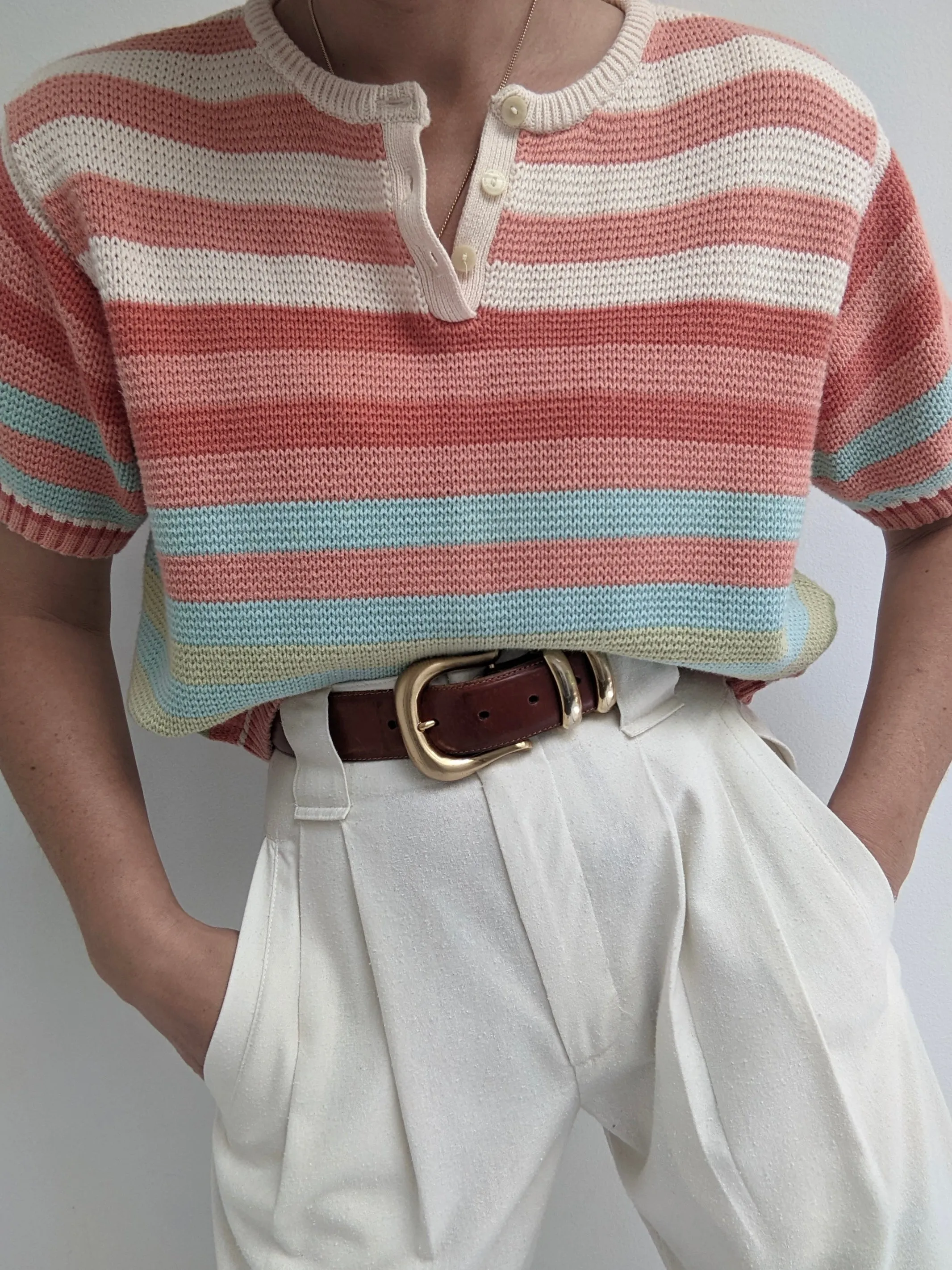 90s Striped Short Sleeve Henley