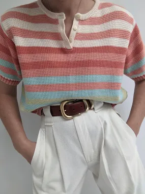 90s Striped Short Sleeve Henley