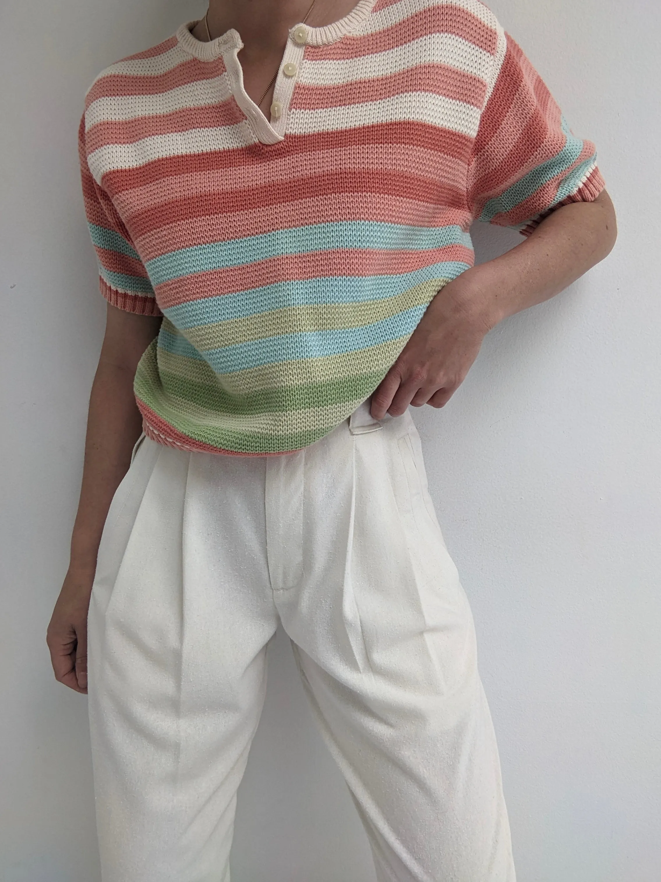 90s Striped Short Sleeve Henley