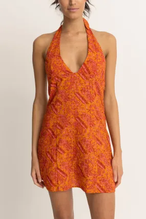 Adia Paisley Halter Dress Orange