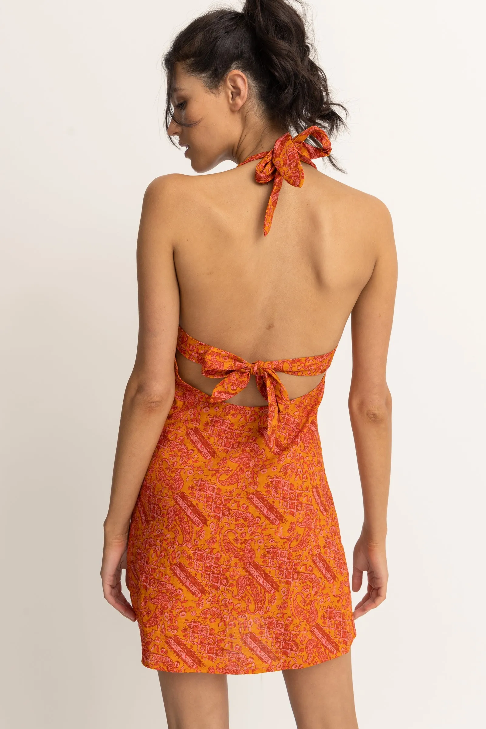 Adia Paisley Halter Dress Orange