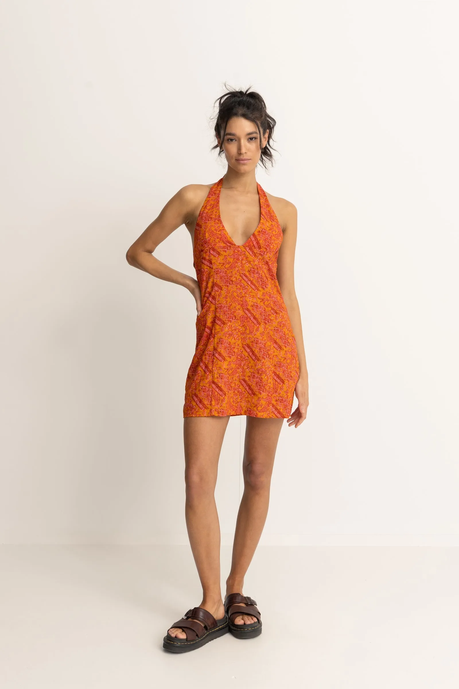 Adia Paisley Halter Dress Orange