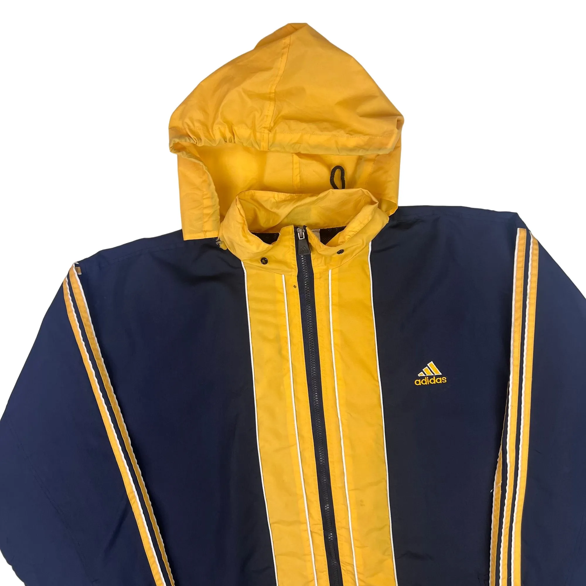 Adidas 90's Full-Zip Hooded Windbreaker Jacket Navy Yellow