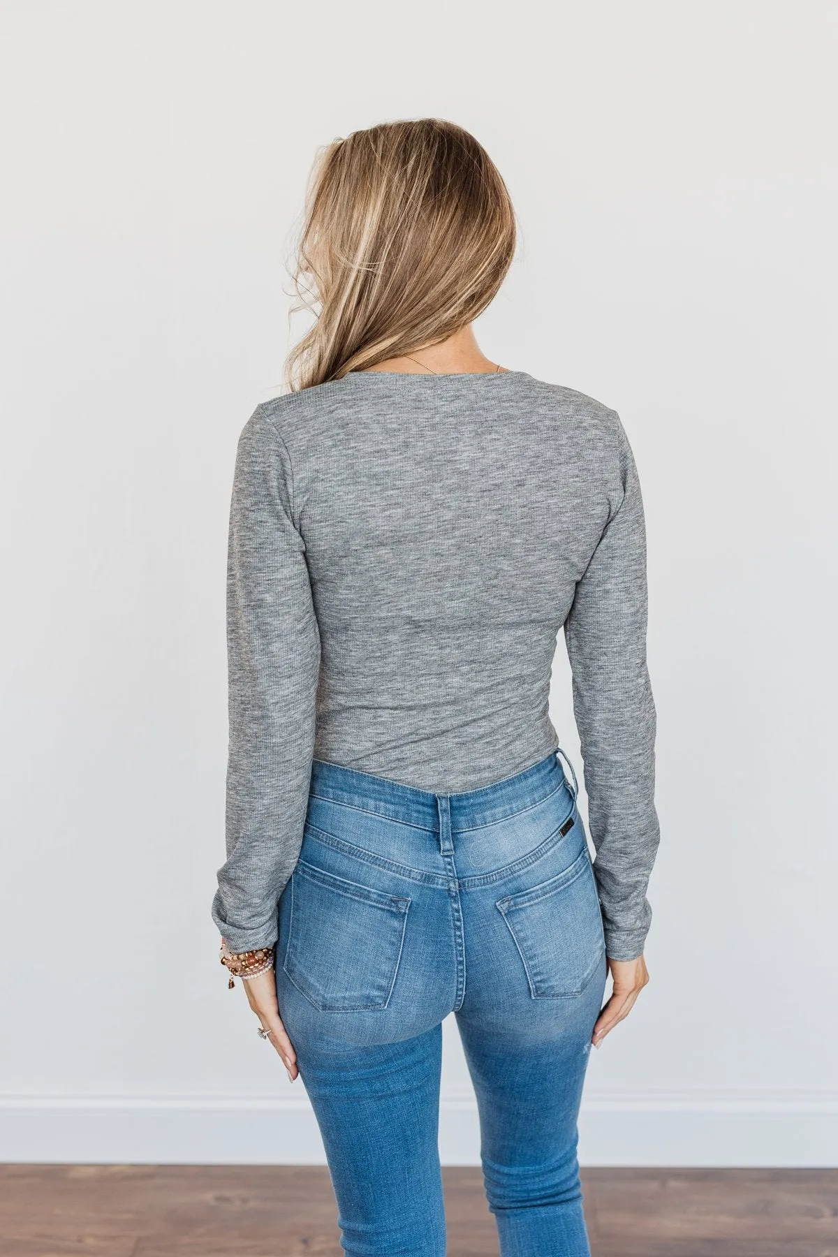 American Woman Henley Bodysuit- Heather Grey