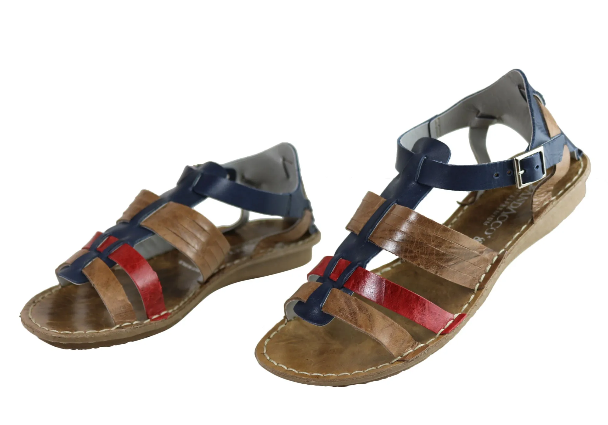 Andacco Augustine Womens Comfort Flat Leather Sandals Made In Brazil