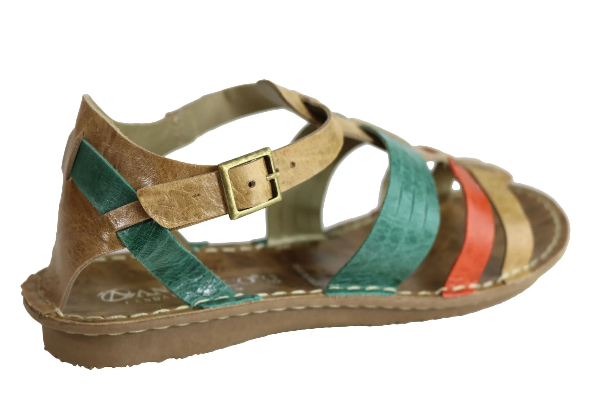 Andacco Augustine Womens Comfort Flat Leather Sandals Made In Brazil