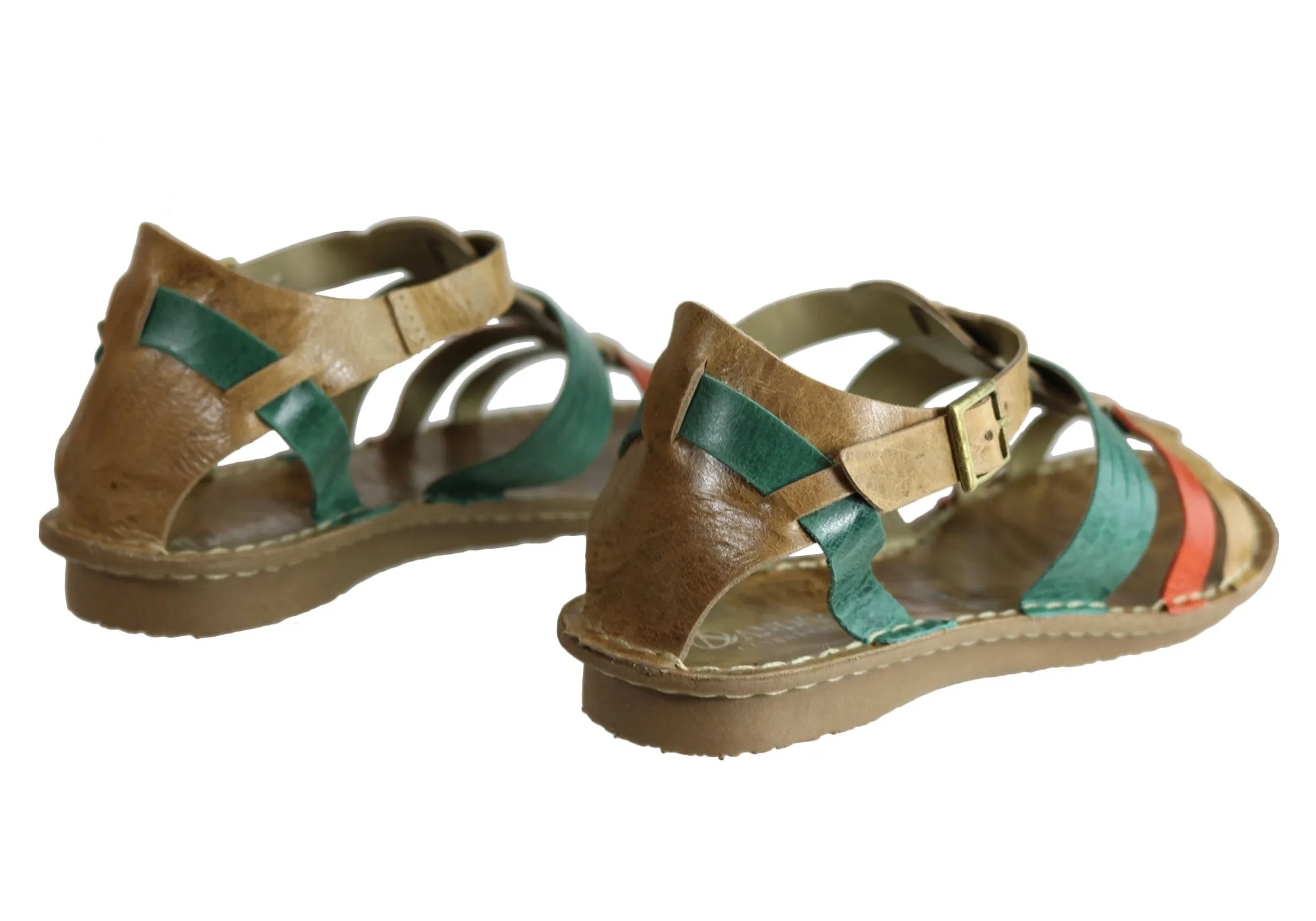 Andacco Augustine Womens Comfort Flat Leather Sandals Made In Brazil