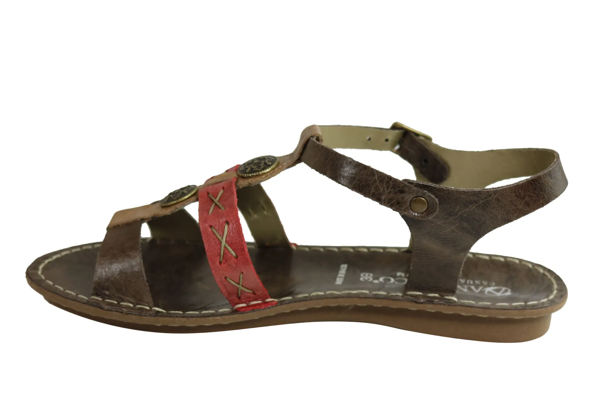 Andacco Madisson Womens Comfort Flat Leather Sandals Made In Brazil