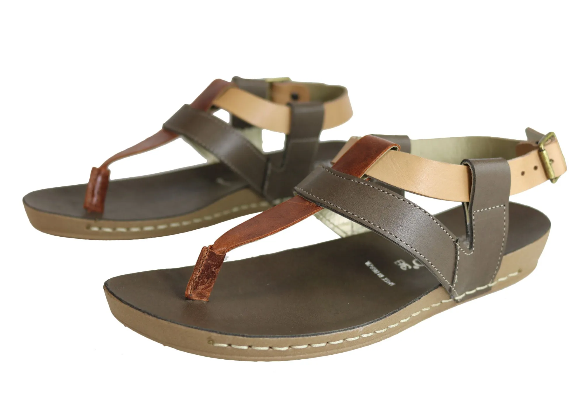 Andacco Yory Womens Comfort Flat Leather Sandals Made In Brazil