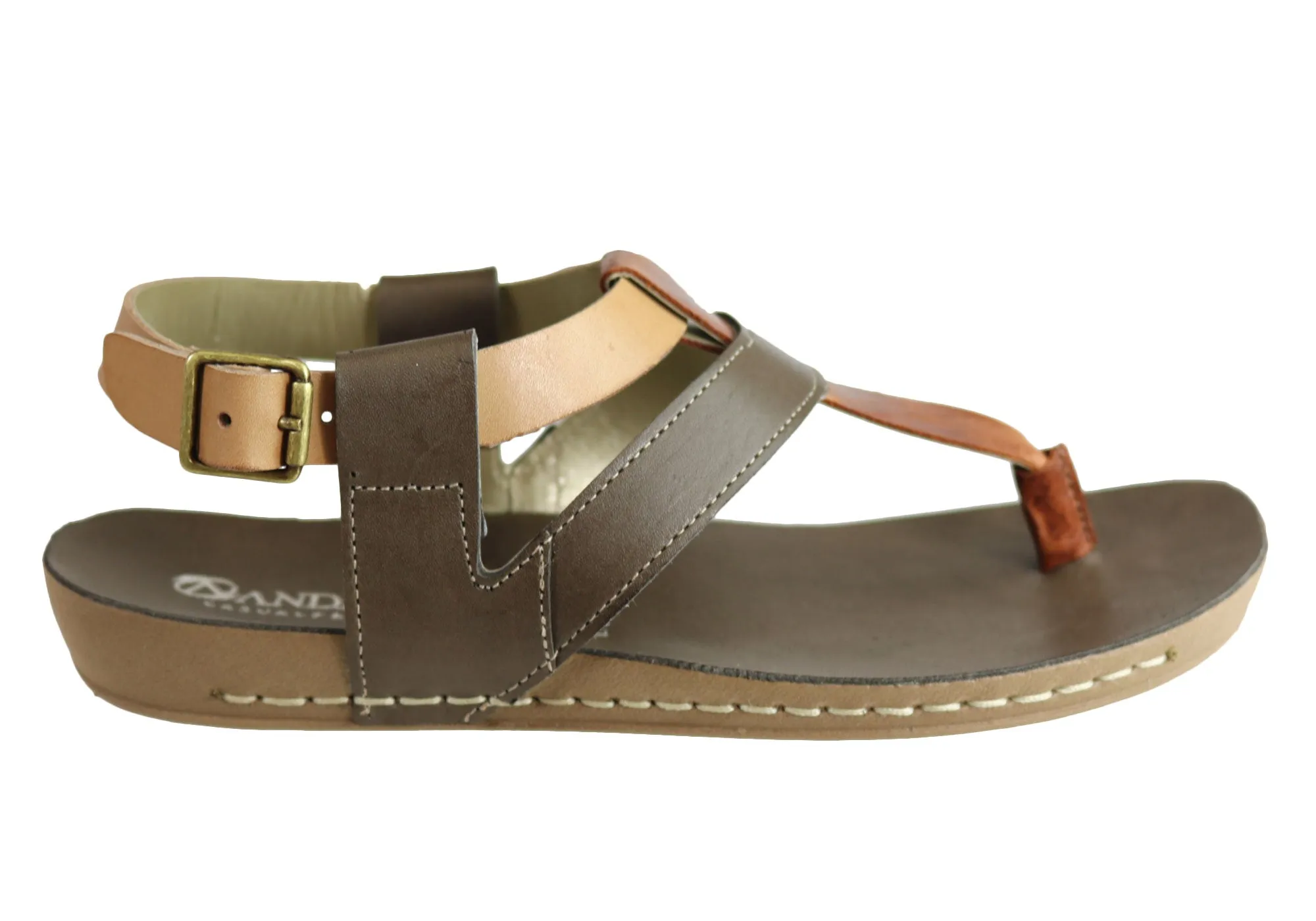 Andacco Yory Womens Comfort Flat Leather Sandals Made In Brazil