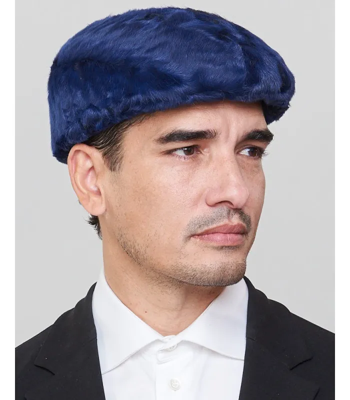 Anton Lamb Fur Flat Cap in Navy for Men: FurHatWorld.com