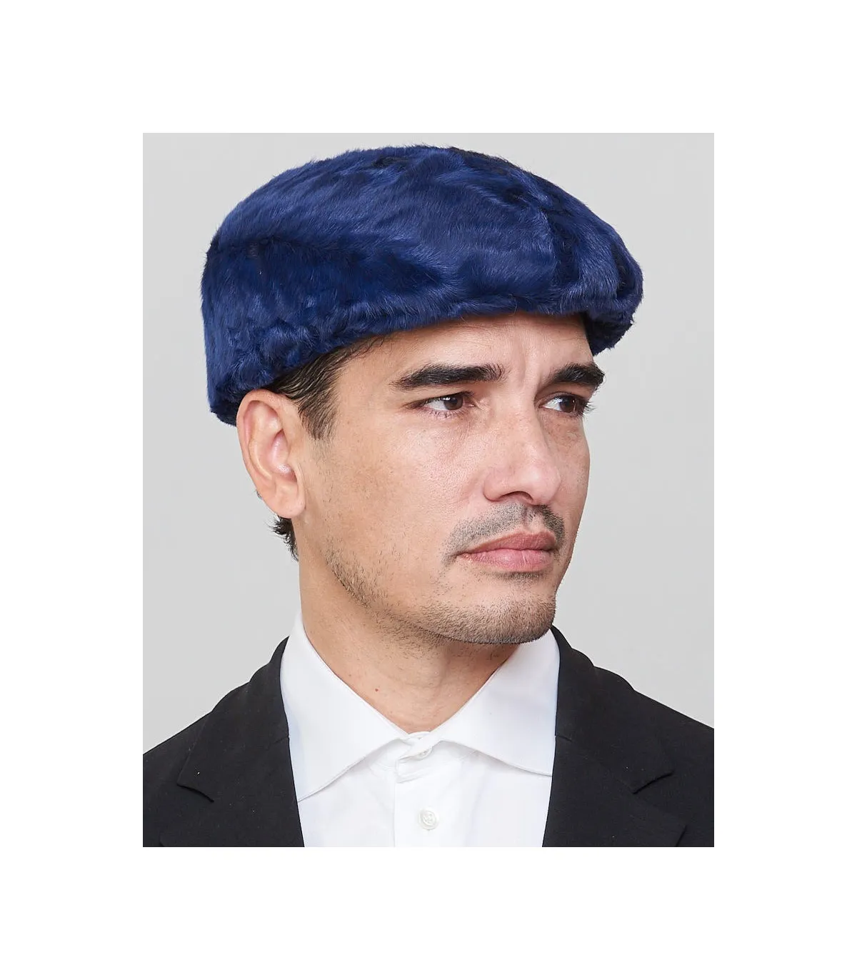 Anton Lamb Fur Flat Cap in Navy for Men: FurHatWorld.com