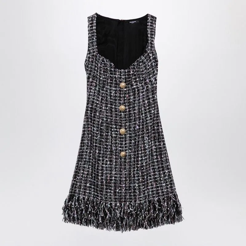 BALMAIN Elegant Tweed Mini Dress with Decorative Buttons