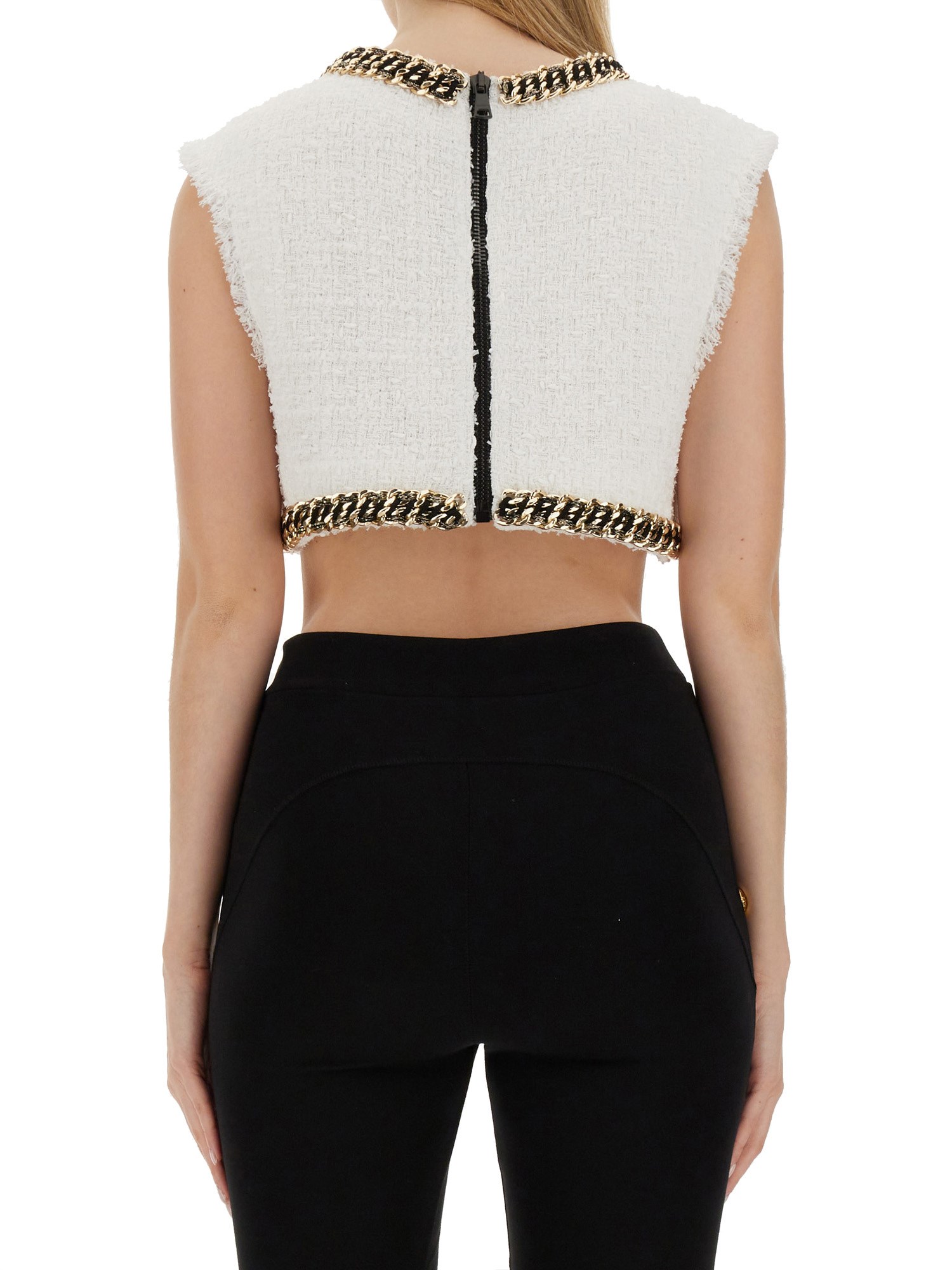 BALMAIN    TWEED CROP TOP WITH LOGO