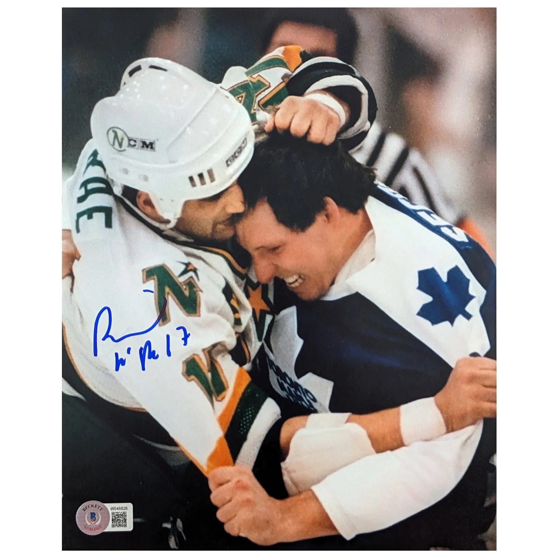 Basil McRae Autographed Minnesota North Stars 8x10 Photo vs. Secord