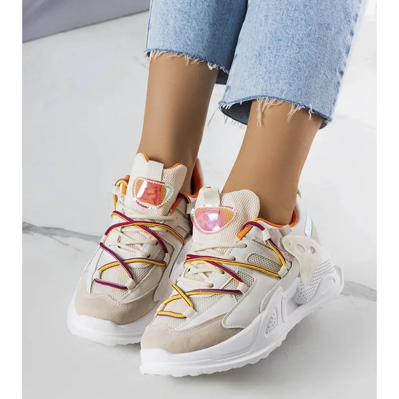 Beige mixed fabric sneakers from Traci