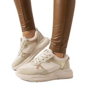 Beige sneakers with golden Davis accents