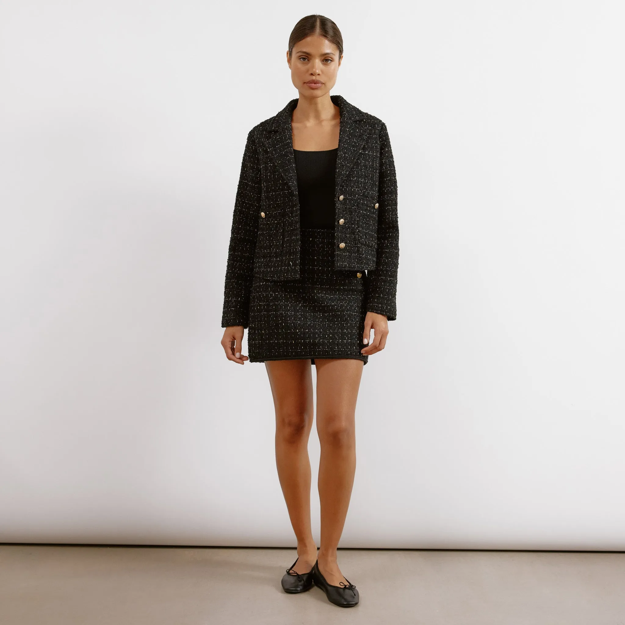 Black and Gold Tweed Short Skirt