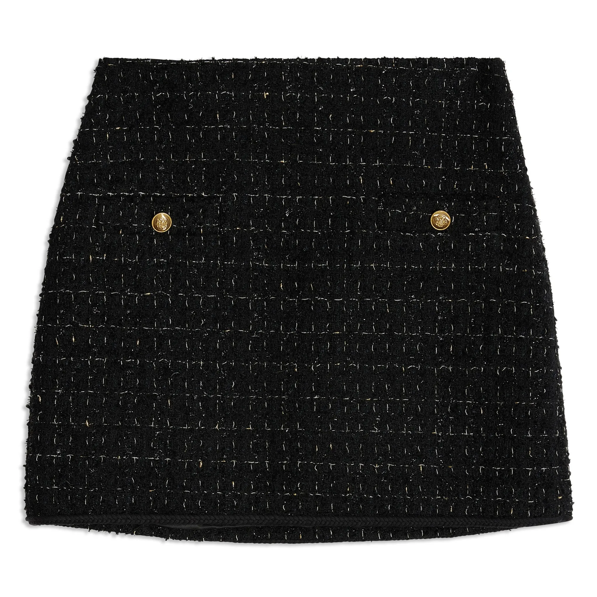 Black and Gold Tweed Short Skirt