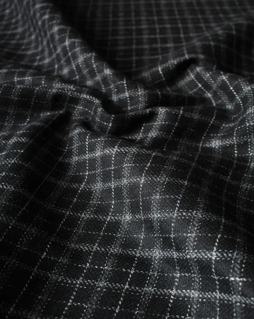 Black And White Checks Woolen Tweed Fabric