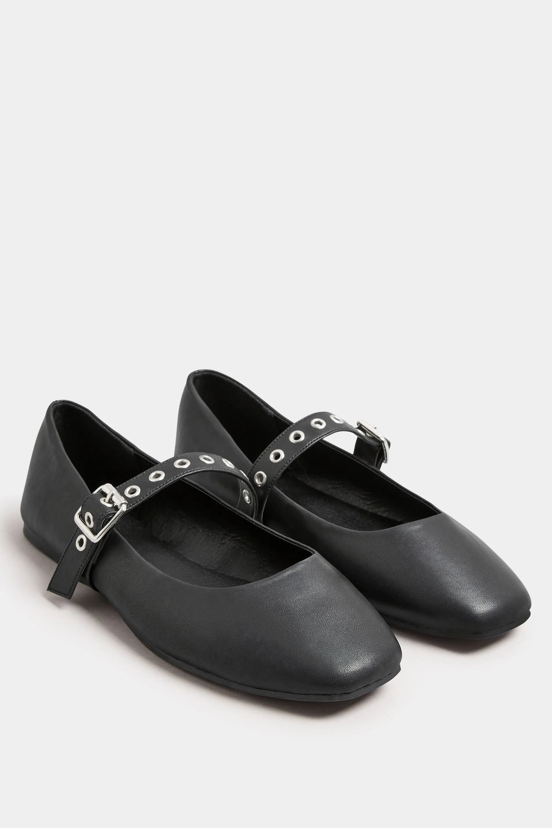 Black Buckle Detail Mary Jane Rivet Flats In Extra Wide EEE Fit