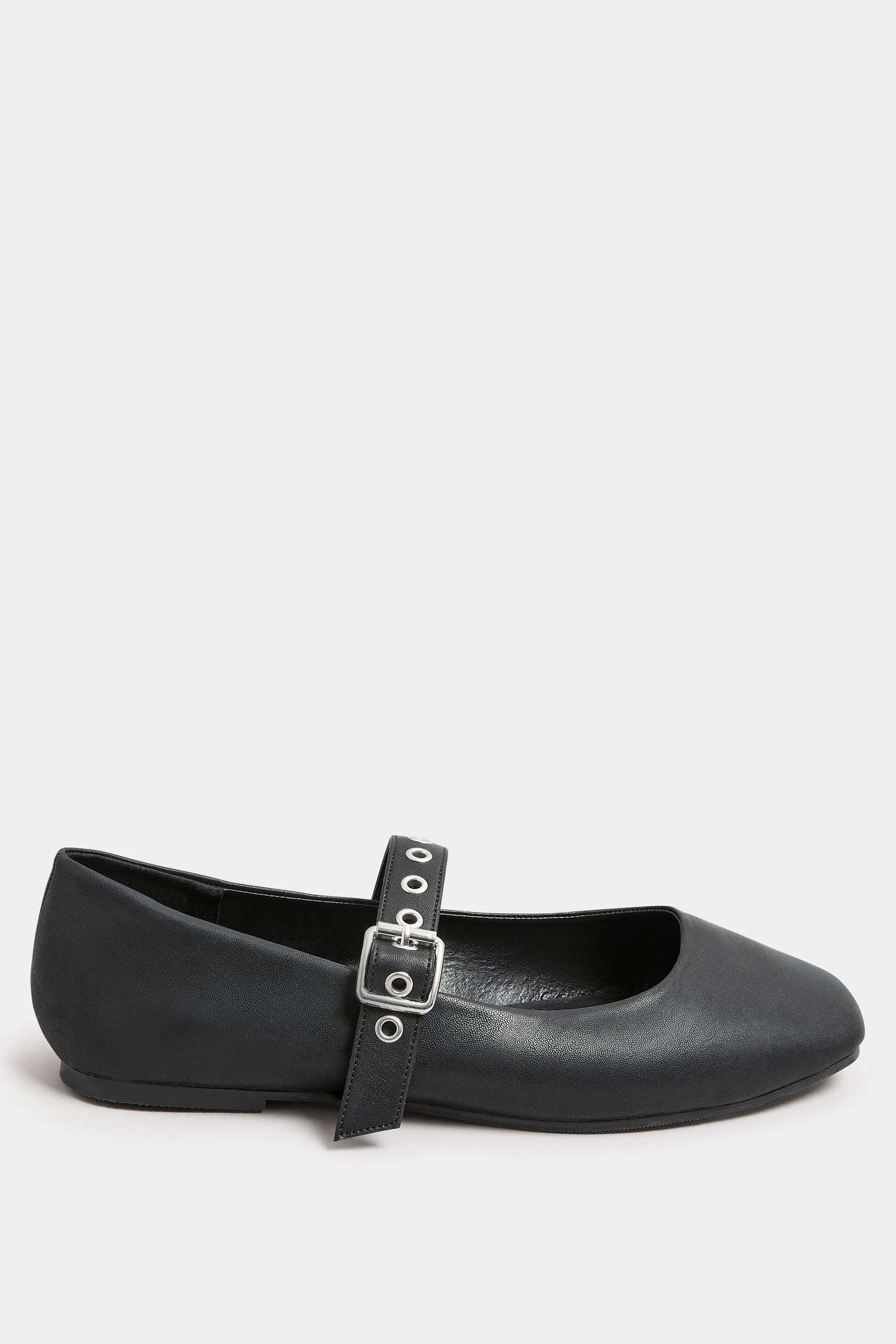 Black Buckle Detail Mary Jane Rivet Flats In Extra Wide EEE Fit