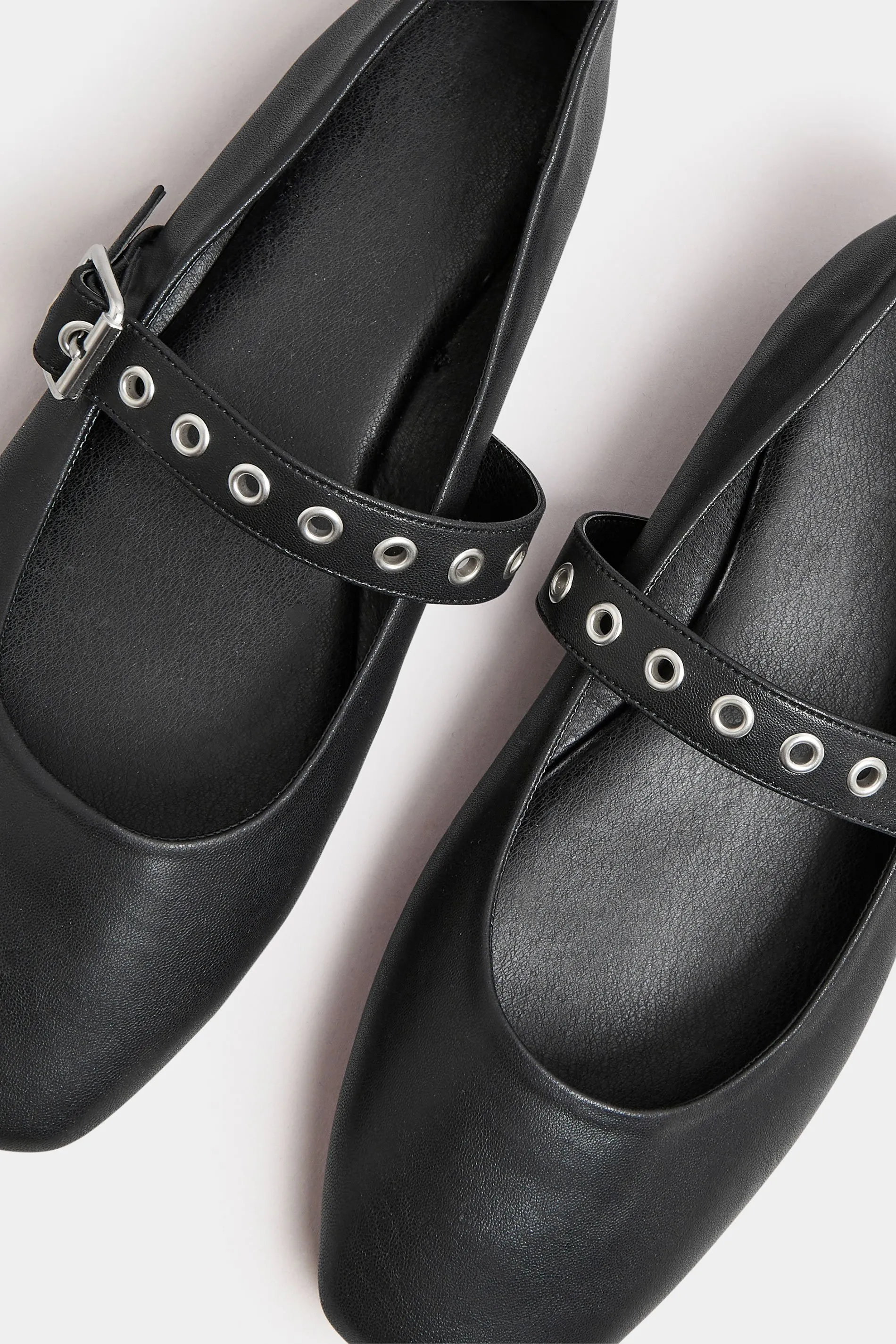 Black Buckle Detail Mary Jane Rivet Flats In Extra Wide EEE Fit