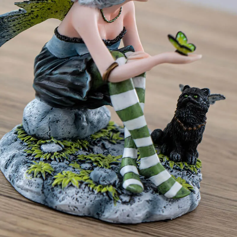 Black Cat Fairy with Butterfly Figurine