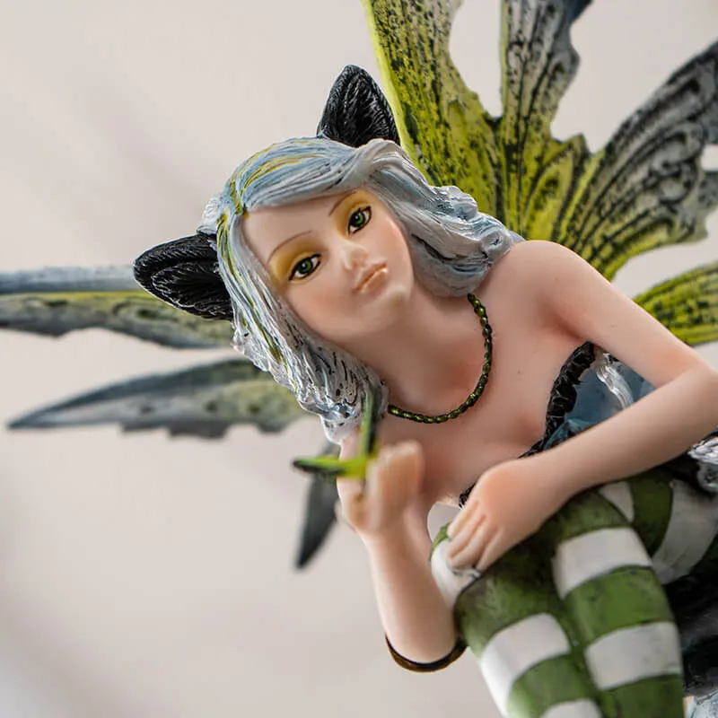 Black Cat Fairy with Butterfly Figurine