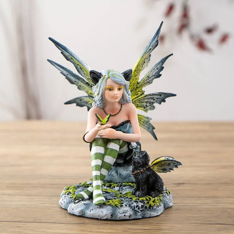 Black Cat Fairy with Butterfly Figurine