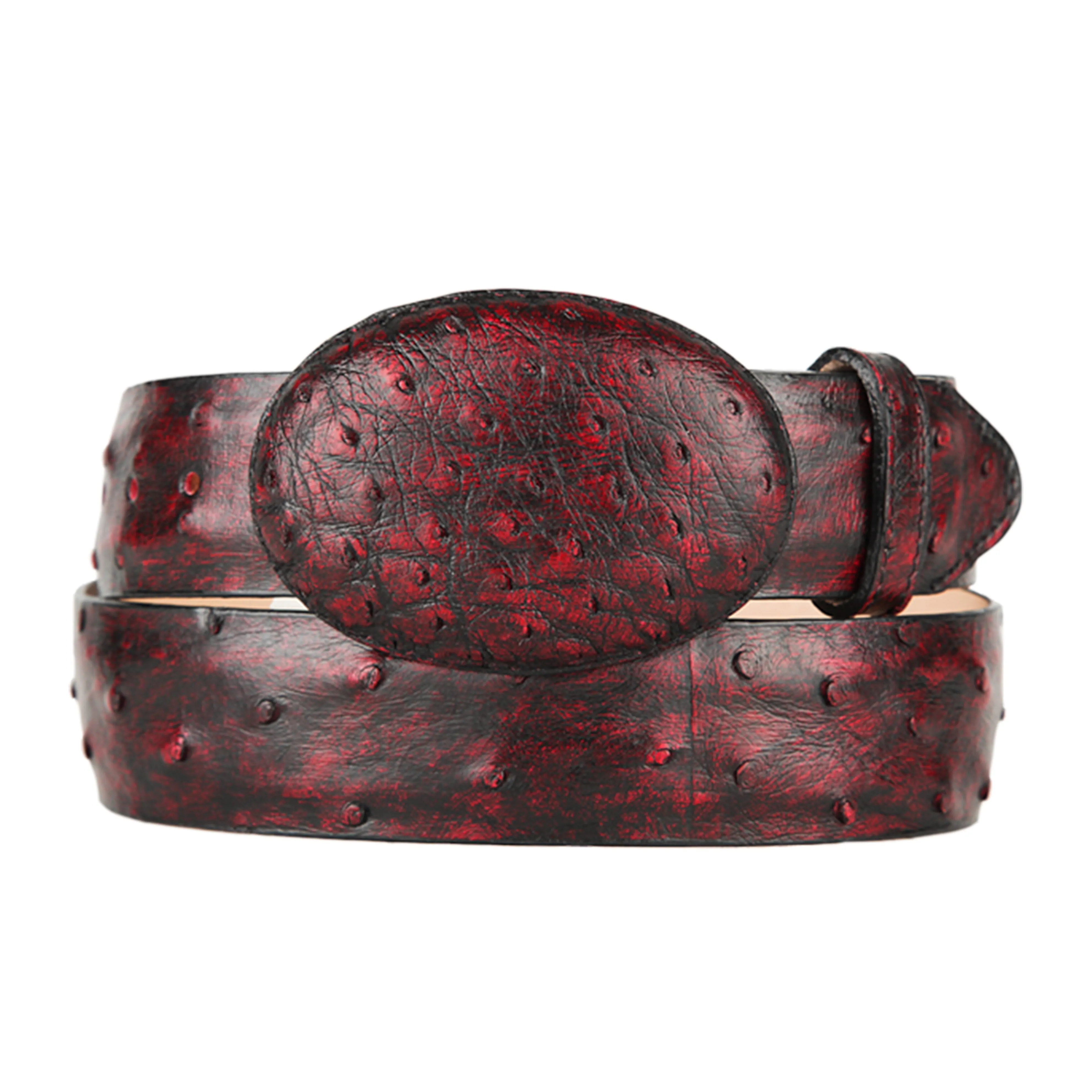 Black Cherry Ostrich Cowboy Belt