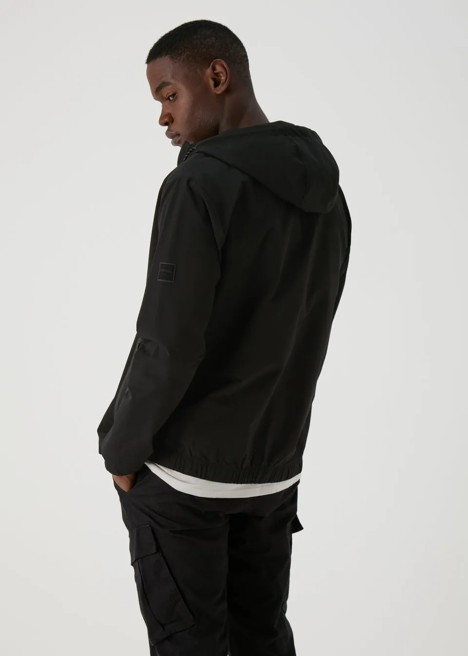 Black Hooded Windbreaker Jacket