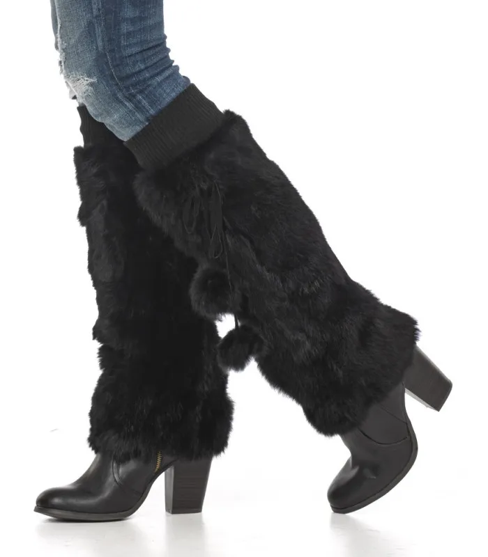 Black Rabbit Fur Boot Covers/Leg Warmers: FurHatWorld.com