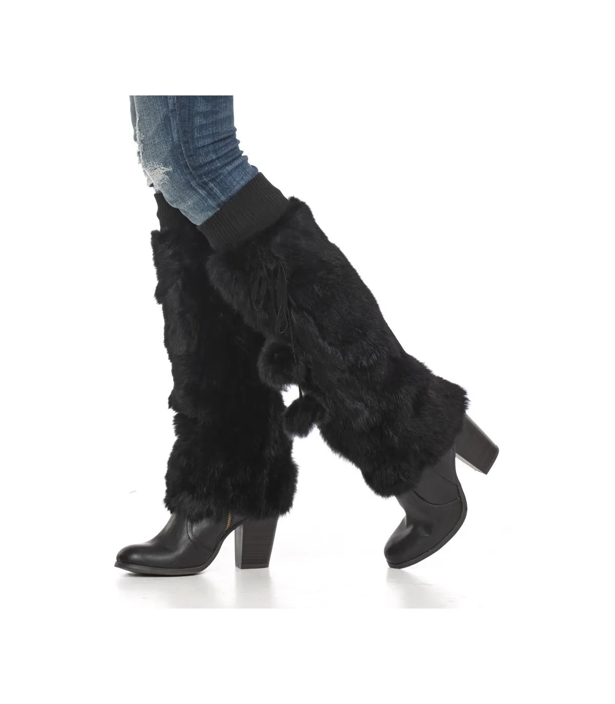 Black Rabbit Fur Boot Covers/Leg Warmers: FurHatWorld.com