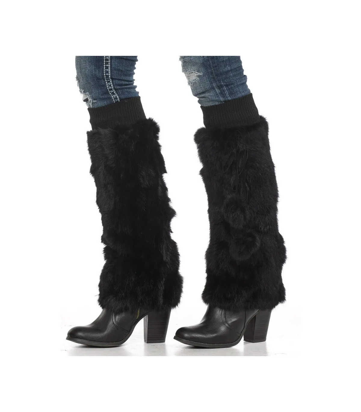 Black Rabbit Fur Boot Covers/Leg Warmers: FurHatWorld.com